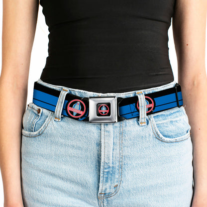 Classic Mustang COBRA Logo Full Color Black Gray Red Gray Seatbelt Belt - Classic Mustang COBRA Logo/Stripe Black/Blue/Red/Gray Webbing