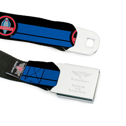 Classic Mustang COBRA Logo Full Color Black Gray Red Gray Seatbelt Belt - Classic Mustang COBRA Logo/Stripe Black/Blue/Red/Gray Webbing