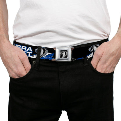 Cobra Head Full Color Black White Seatbelt Belt - COBRA JET/Cobra Head Flame Black/Blue/White Webbing