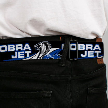 Cobra Head Full Color Black White Seatbelt Belt - COBRA JET/Cobra Head Flame Black/Blue/White Webbing