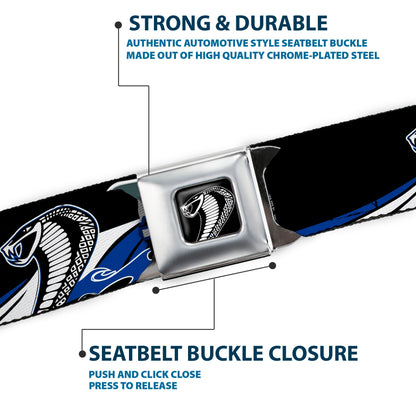 Cobra Head Full Color Black White Seatbelt Belt - COBRA JET/Cobra Head Flame Black/Blue/White Webbing