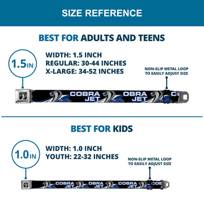 Cobra Head Full Color Black White Seatbelt Belt - COBRA JET/Cobra Head Flame Black/Blue/White Webbing