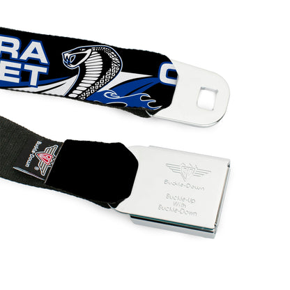 Cobra Head Full Color Black White Seatbelt Belt - COBRA JET/Cobra Head Flame Black/Blue/White Webbing