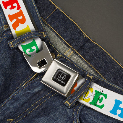 Honda -  Seatbelt Belt - FREE HUGS White/Multi Color Webbing