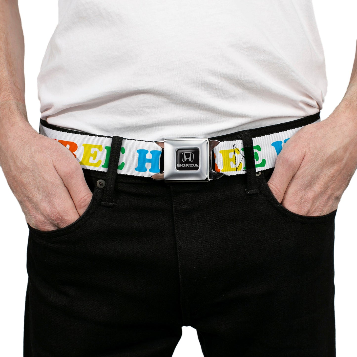 Honda -  Seatbelt Belt - FREE HUGS White/Multi Color Webbing