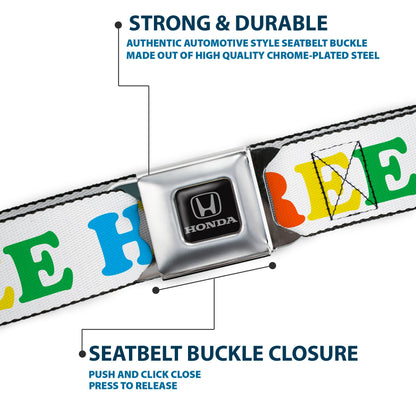 Honda -  Seatbelt Belt - FREE HUGS White/Multi Color Webbing