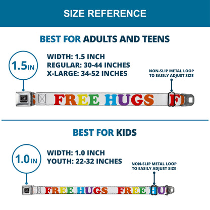 Honda -  Seatbelt Belt - FREE HUGS White/Multi Color Webbing