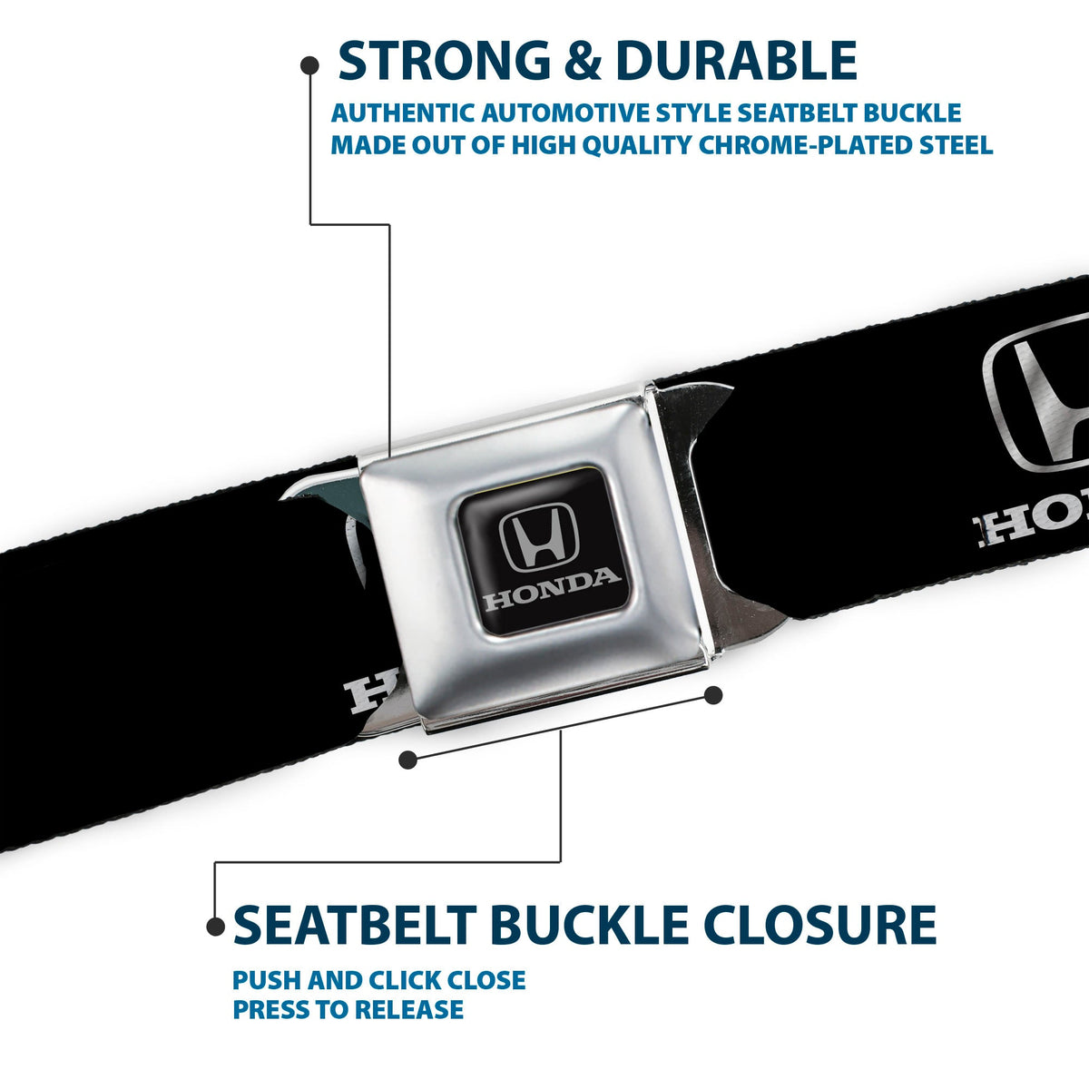 Honda Seatbelt Belt - Honda Logo Black/Silver REPEAT Webbing