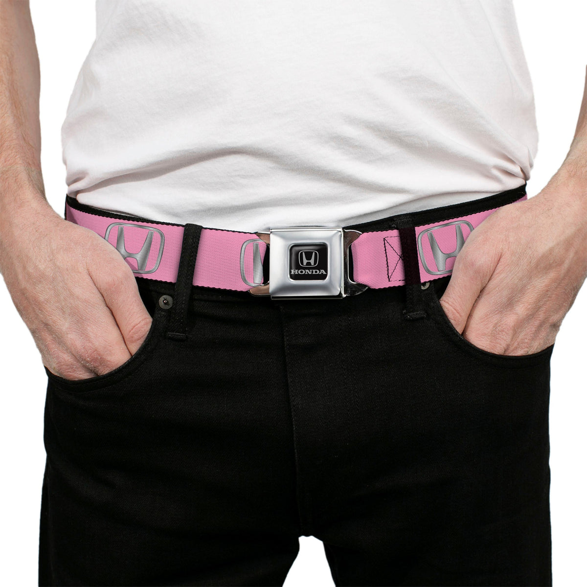 Honda Seatbelt Belt - Honda Logo Pink/Silver-Fade Webbing