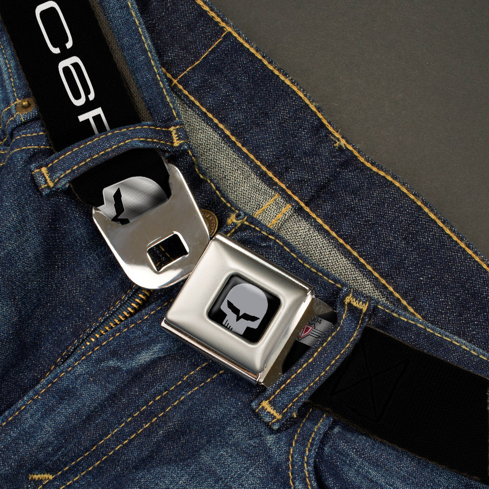 C6R Jake Skull Seatbelt Belt - C6R Racing Skull Logo Black/Silver Webbing