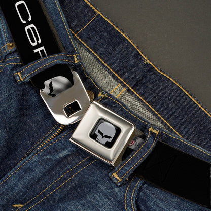 C6R Jake Skull Seatbelt Belt - C6R Racing Skull Logo Black/Silver Webbing