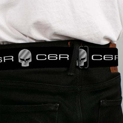 C6R Jake Skull Seatbelt Belt - C6R Racing Skull Logo Black/Silver Webbing