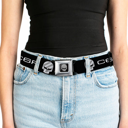 C6R Jake Skull Seatbelt Belt - C6R Racing Skull Logo Black/Silver Webbing