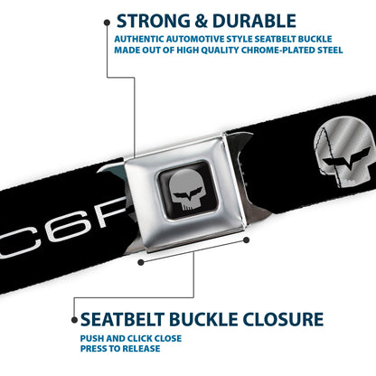 C6R Jake Skull Seatbelt Belt - C6R Racing Skull Logo Black/Silver Webbing