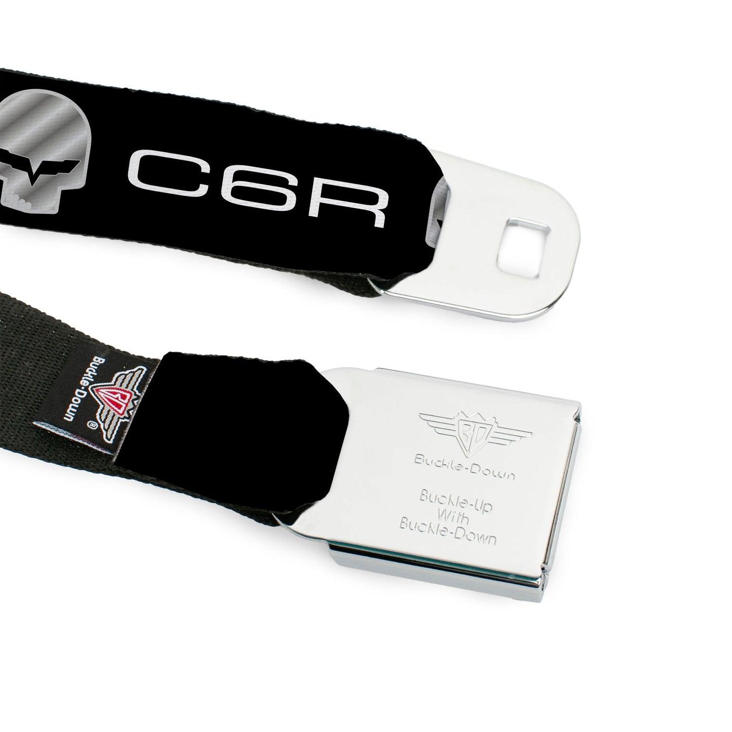 C6R Jake Skull Seatbelt Belt - C6R Racing Skull Logo Black/Silver Webbing