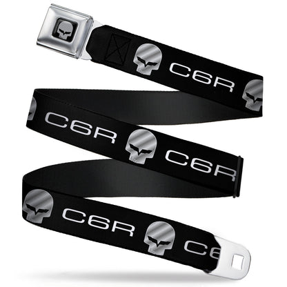 C6R Jake Skull Seatbelt Belt - C6R Racing Skull Logo Black/Silver Webbing