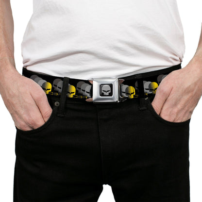 C6R Jake Skull Seatbelt Belt - C6 Racing w/Skull Repeat Black/Yellow/Silver Webbing