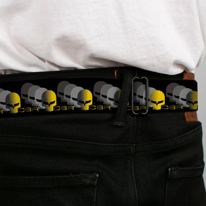 C6R Jake Skull Seatbelt Belt - C6 Racing w/Skull Repeat Black/Yellow/Silver Webbing