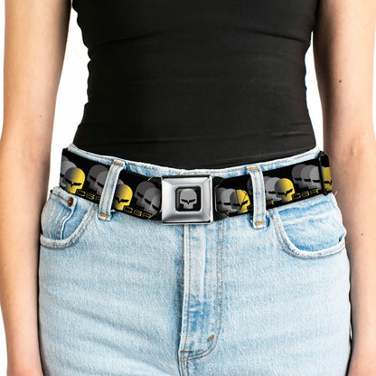 C6R Jake Skull Seatbelt Belt - C6 Racing w/Skull Repeat Black/Yellow/Silver Webbing