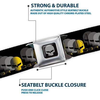 C6R Jake Skull Seatbelt Belt - C6 Racing w/Skull Repeat Black/Yellow/Silver Webbing