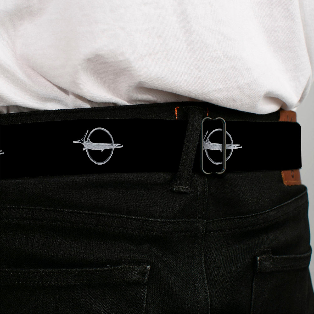 Barracuda Emblem Full Color Black Silver Seatbelt Belt - Barracuda Emblem Repeat Black/Silver Webbing