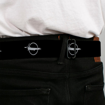 Barracuda Emblem Full Color Black Silver Seatbelt Belt - Barracuda Emblem Repeat Black/Silver Webbing