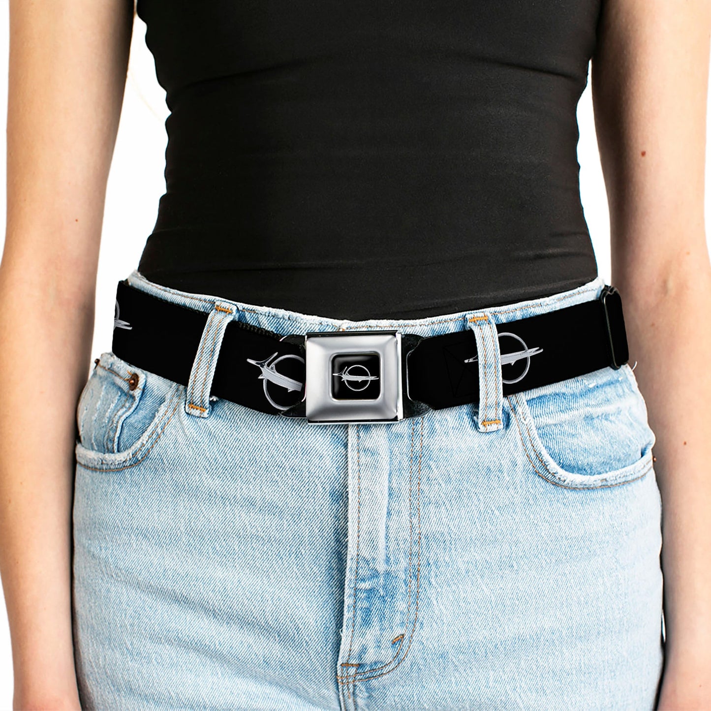 Barracuda Emblem Full Color Black Silver Seatbelt Belt - Barracuda Emblem Repeat Black/Silver Webbing