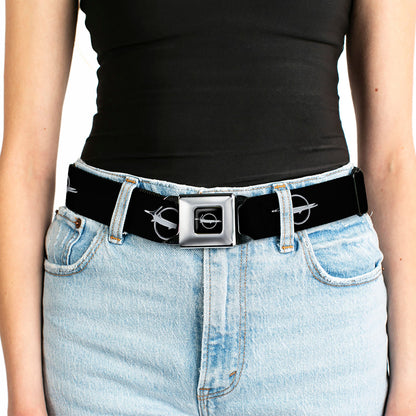Barracuda Emblem Full Color Black Silver Seatbelt Belt - Barracuda Emblem Repeat Black/Silver Webbing