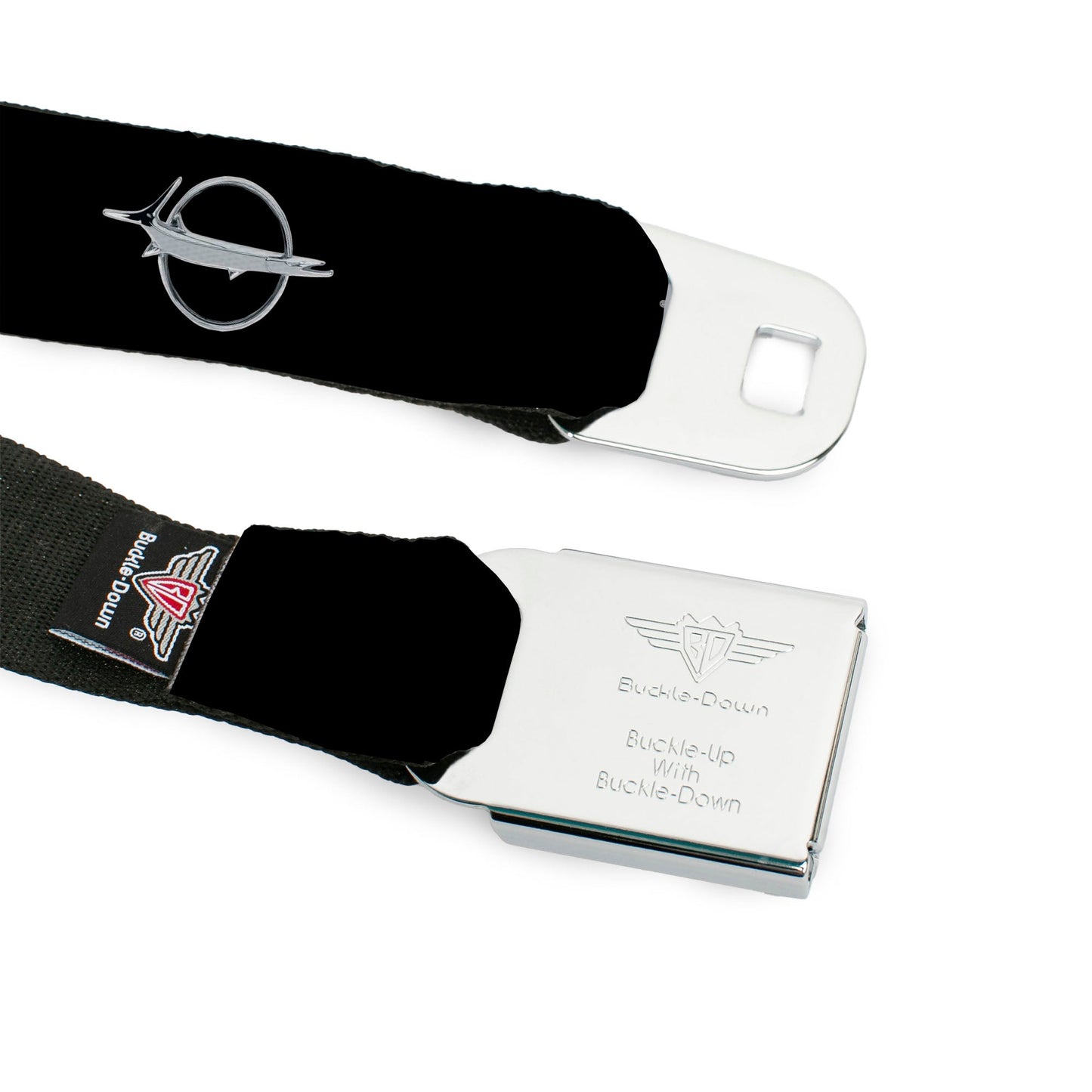 Barracuda Emblem Full Color Black Silver Seatbelt Belt - Barracuda Emblem Repeat Black/Silver Webbing