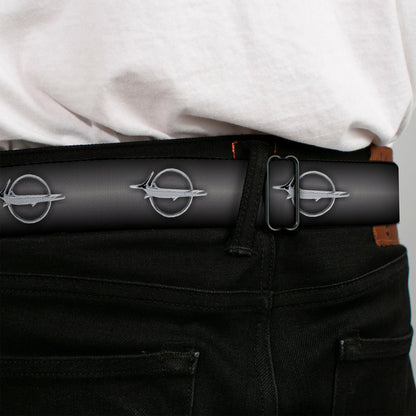 Barracuda Emblem Full Color Black Silver Seatbelt Belt - Barracuda Emblem Repeat Gray Fade/Silver Webbing
