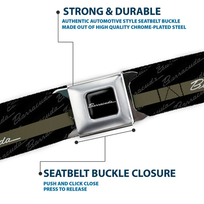 BARRACUDA Script Logo Full Color Black White Seatbelt Belt - BARRACUDA Script Stripe/Monogram Black/Gray/Olive/Silver Webbing