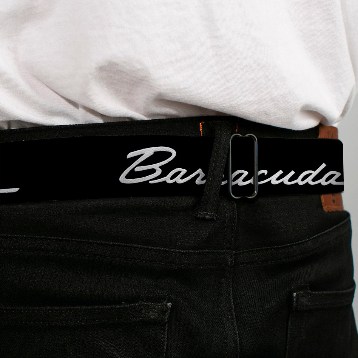 BARRACUDA Script Logo Full Color Black White Seatbelt Belt - BARRACUDA Script Logo Black/Silver Webbing