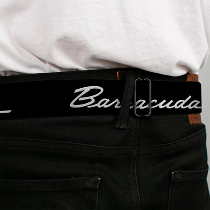 BARRACUDA Script Logo Full Color Black White Seatbelt Belt - BARRACUDA Script Logo Black/Silver Webbing