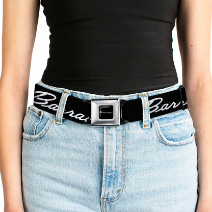 BARRACUDA Script Logo Full Color Black White Seatbelt Belt - BARRACUDA Script Logo Black/Silver Webbing