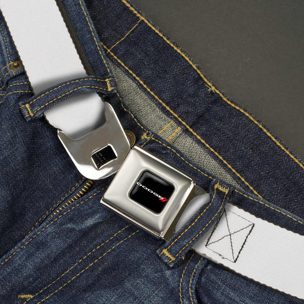 Dodge Red Rhombus Seatbelt Belt - White Webbing