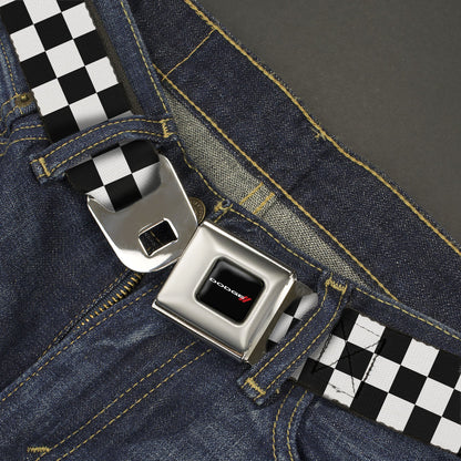 Dodge Red Rhombus Seatbelt Belt - Checker Black/White Webbing