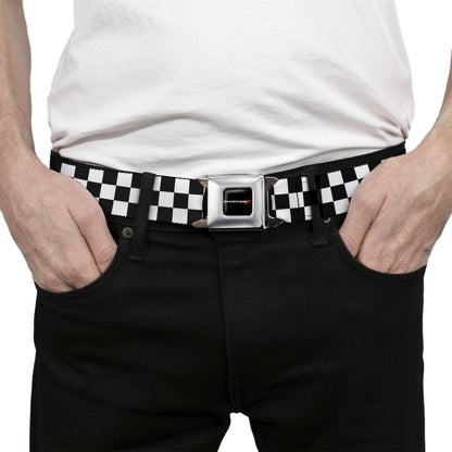 Dodge Red Rhombus Seatbelt Belt - Checker Black/White Webbing