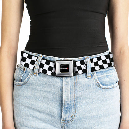 Dodge Red Rhombus Seatbelt Belt - Checker Black/White Webbing
