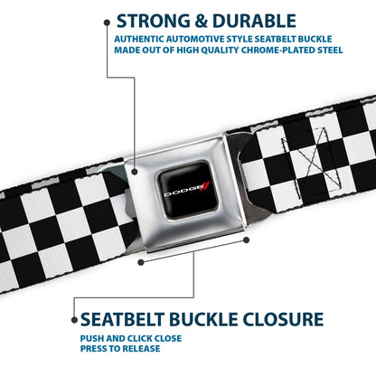 Dodge Red Rhombus Seatbelt Belt - Checker Black/White Webbing