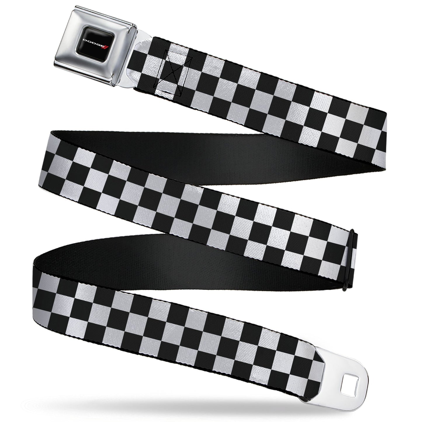 Dodge Red Rhombus Seatbelt Belt - Checker Black/White Webbing