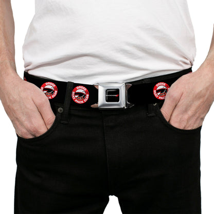 Dodge Red Rhombus Full Color Seatbelt Belt - DODGE SCAT PACK CLUB Bumblebee Logo Black/Red/White Webbing
