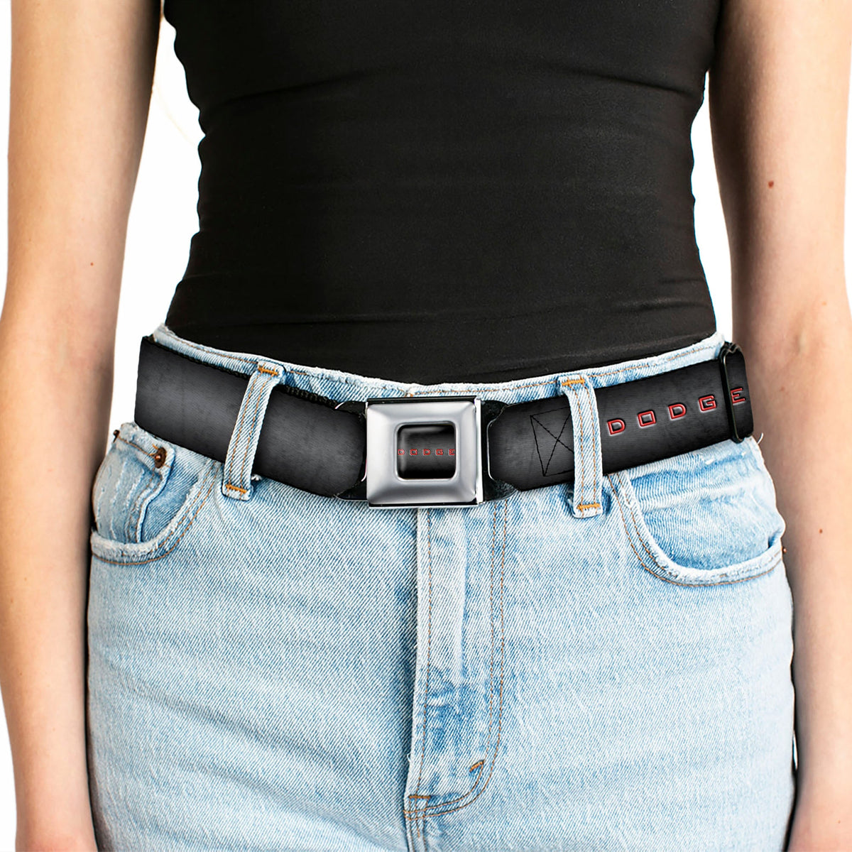 DODGE Full Color Gray Red Seatbelt Belt - Dodge 100th Anniversary Logo Black-Gray Fade/Red Webbing