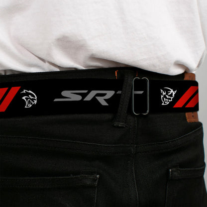 Dodge Rhombus Icon Full Color Black Red Seatbelt Belt - Dodge SRT Demon/Rhombus/Hellcat Logo Black/Silver/Red/White Webbing