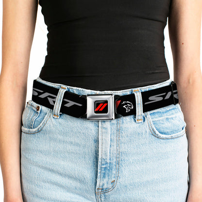 Dodge Rhombus Icon Full Color Black Red Seatbelt Belt - Dodge SRT Demon/Rhombus/Hellcat Logo Black/Silver/Red/White Webbing