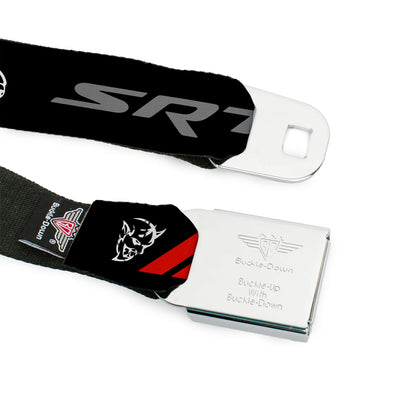 Dodge Rhombus Icon Full Color Black Red Seatbelt Belt - Dodge SRT Demon/Rhombus/Hellcat Logo Black/Silver/Red/White Webbing