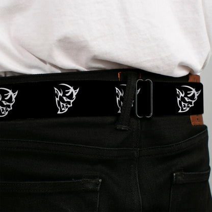 Dodge Rhombus Icon Full Color Black Red Seatbelt Belt - Dodge Demon Icon Black/White Webbing
