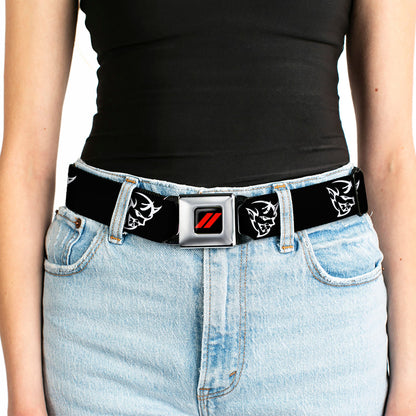 Dodge Rhombus Icon Full Color Black Red Seatbelt Belt - Dodge Demon Icon Black/White Webbing