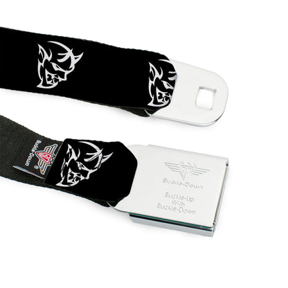 Dodge Rhombus Icon Full Color Black Red Seatbelt Belt - Dodge Demon Icon Black/White Webbing