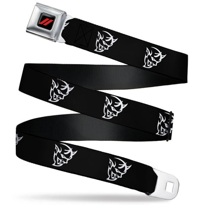 Dodge Rhombus Icon Full Color Black Red Seatbelt Belt - Dodge Demon Icon Black/White Webbing