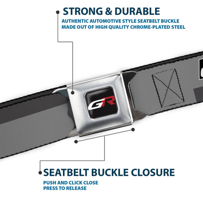 Toyota Gazoo Racing GR Logo Full Color Black/White/Red Seatbelt Belt - TOYOTA GAZOO RACING GR Logo and Text Grays/Black/White Webbing
